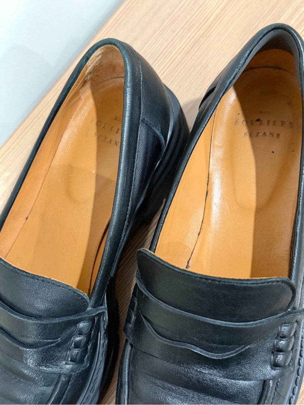 Sézane Albane Black Smooth Leather Lug Sole Platform Penny Loafers Sz 37 School - Picture 5 of 8